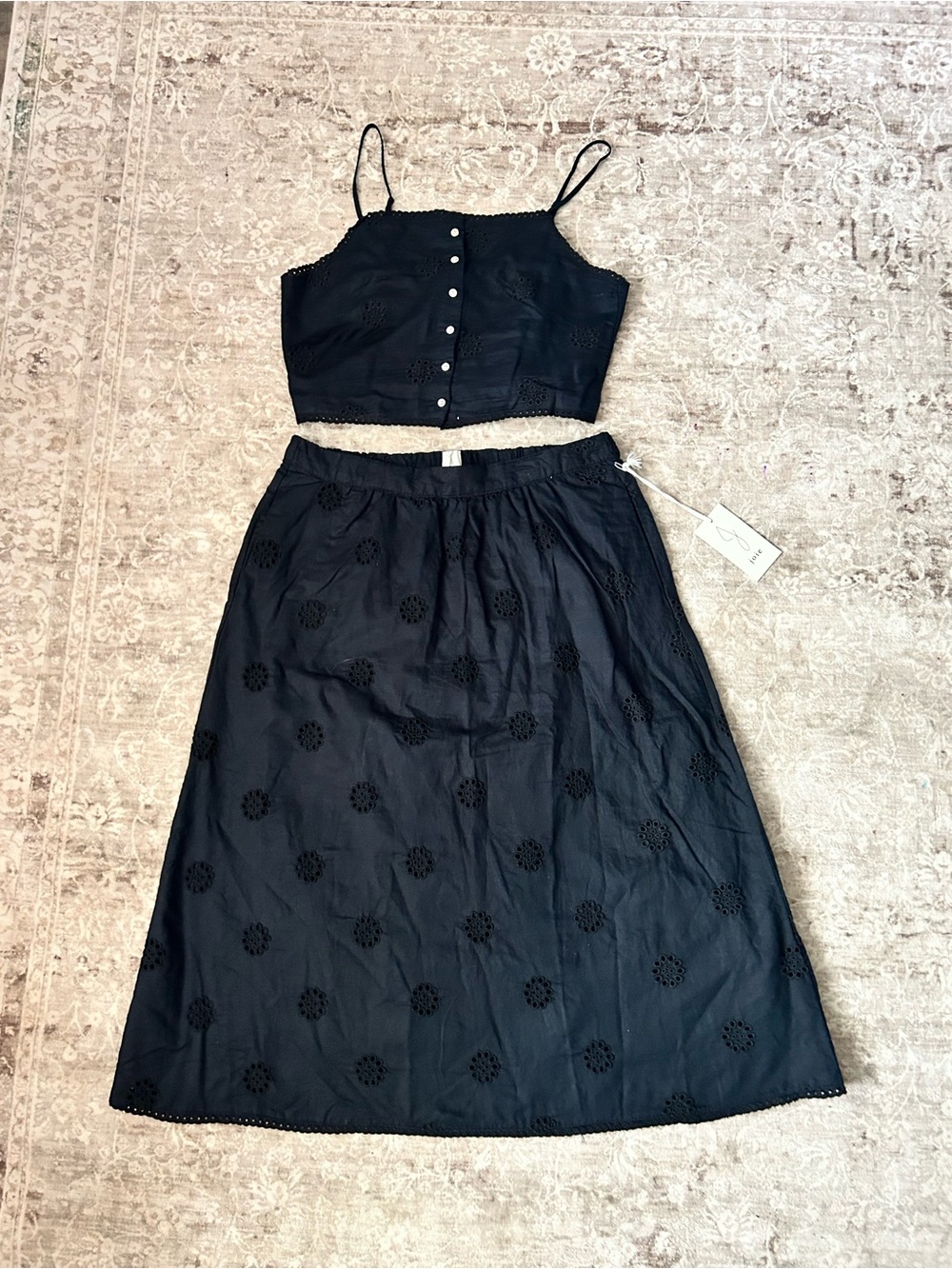Joie Black Eyelet Crop Top and Skirt Set
